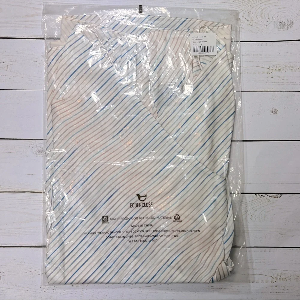 SER.O.YA | Bodycon Leah Classic Mini Slip Dress Silk Ivory W/ Blue Stripe - Picture 8 of 9